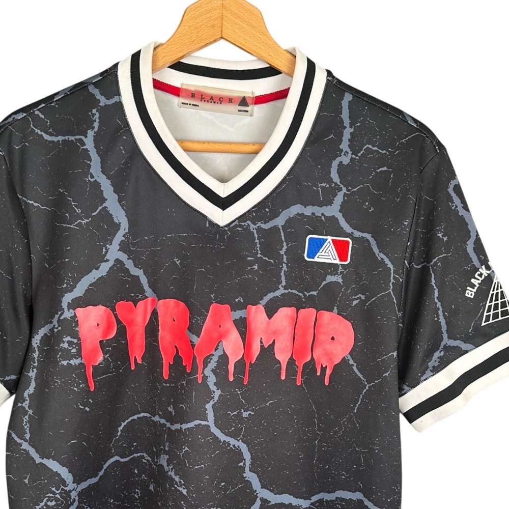 Black Pyramid Mens Crackle Print Jersey Shirt Red Drip Logo Black Medium